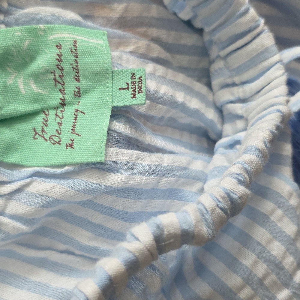 Cotton Blue /White Striped Pantsuit Wideleg. Light And Airy - Picture 3 of 4